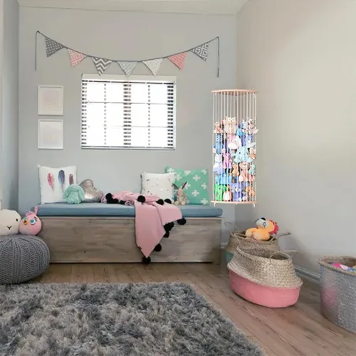 Vista 3 de Almacenamiento de animales de peluche, almacenamiento de peluche de esquina de madera, estante organizador de juguetes para guardería, sala