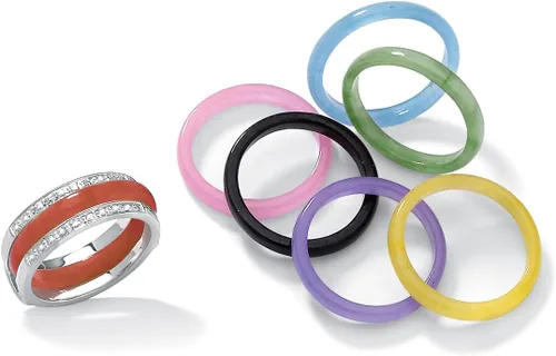 Vista 6 de PalmBeach - Juego de 8 anillos intercambiables de plata de ley y jade multicolor, tallas 5-10