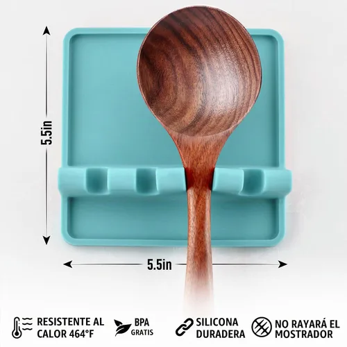 Vista 4 de Zulay Kitchen - Reposa utensilios de silicona con bandeja antigoteo para múltiples utensilios de cocina, reposacucharas sin BPA y resistente al Azul