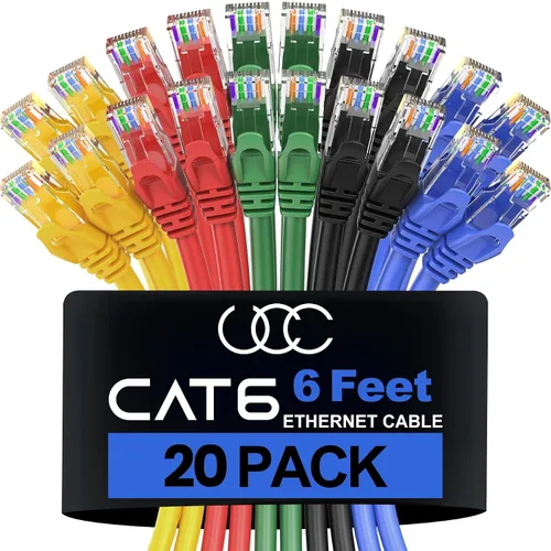 Vista 20 de Ultra Clarity Cables Cable Ethernet Cat6 (1 pie) LAN, UTP Cat 6 RJ45, red, parche, cable de Internet, paquete de 20 (1 pie)