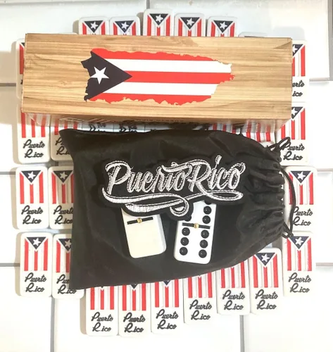 Vista 4 de Juego de dominó de Puerto Rico para adultos, grande, sin caja, juego de bolsa de dominó de viaje, con bandera puertorriqueña, doble y seis