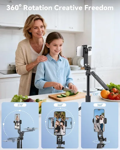 Vista 3 de TECKNET Trípode de teléfono de 71 pulgadas y palo para selfie, soporte de trípode portátil extensible para teléfono celular con control remoto