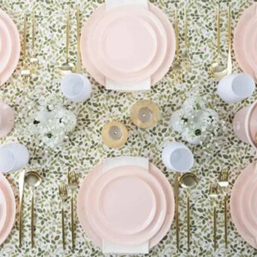 Vista 5 de EcoQuality Platos redondos de plástico desechables de 8.6 pulgadas – Platos de cena desechables grandes y resistentes para bodas, vajilla, platos