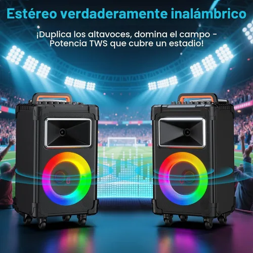 Vista 5 de JYX Máquina de karaoke con 2 micrófonos inalámbricos, woofer de 10 pulgadas, 500 W, potencia máxima, altavoz Bluetooth portátil grande con ajuste
