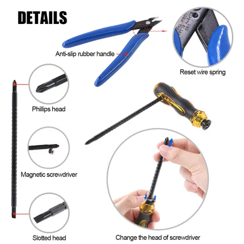 Vista 4 de Glarks - Juego de herramientas para cables coaxiales, herramienta de crimpado de conectores RF coaxiales + pelacables coaxiales + conectores machos