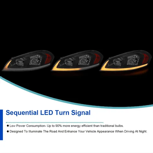 Vista 6 de SPEC-D TUNING Faros delanteros negros con señales LED Switchback compatibles con Chevy Impala 2006-2013, conjunto de faros delanteros izquierdo