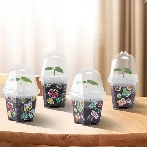Vista 5 de EBaokuup 10 macetas transparentes para vivero de plantas con cúpula de humedad, maceta de plástico reutilizable de 3 pulgadas con etiquetas