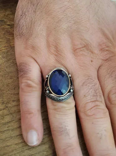 Vista 8 de Beautiful Handcrafted 925K Solid Sterling Silver Cubic Zircon Sapphire Color Men's Ring RP54