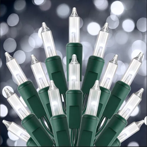 Vista 9 de Minetom Luces LED de Navidad, 20 pies, 100 luces navideñas 2-Alambre blanco y verde puro