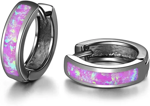 Vista 120 de CiNily Aretes Huggie de ópalo con bisagras, chapados en oro, hipoalergénicos, pequeños aretes de aro para mujeres, adolescentes, niñas, hombres
