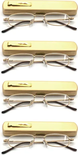 Vista 7 de Paquete de 4 lentes de lectura portátiles delgados y delgados con estuche de bolsillo para hombres y mujeres