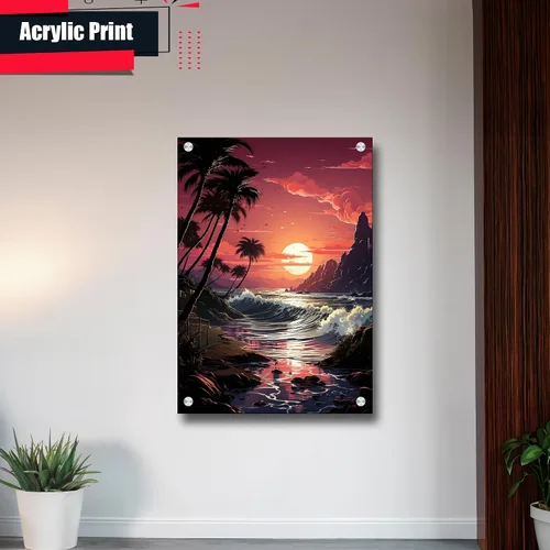 Vista 3 de Neon Sunset Vibes Florida Synthwave Sunset Framed poster Print, Retro Miami Style Wall Art, poster Prints, Wall Decor