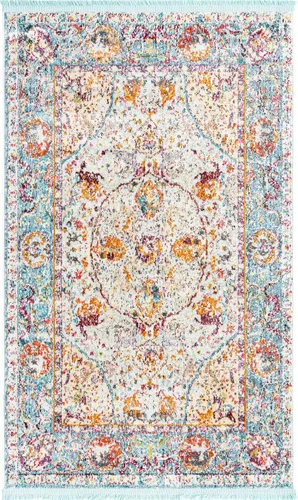 Vista 3 de Unique Loom Baracoa Collection Alfombra de área - Rumba (3' 3" x 5' 3" Rectángulo, Celeste/Crema)