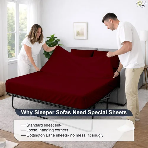 Vista 8 de Cottington Lane Juego de 4 piezas de sábanas para sofá cama tamaño matrimonial, 100% algodón egipcio de alta calidad para sofá cama, sofá biplaza