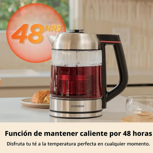 Vista 6 de CUCKOO Hervidor de té eléctrico con infusor, hervidor eléctrico de vidrio con control de múltiples temperaturas, luces LED fáciles de leer, olla