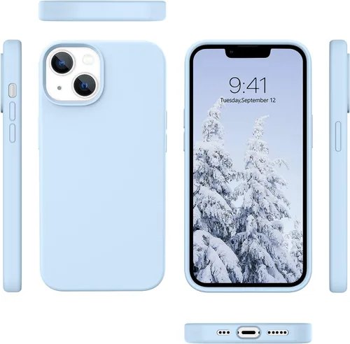 Vista 7 de Telaso Funda compatible con iPhone 13, silicona líquida de gel suave para iPhone 13, funda delgada con forro de microfibra a prueba de golpes, Azul
