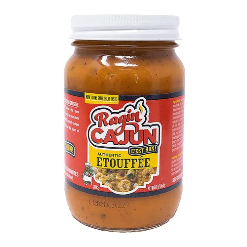 Vista 4 de Ragin' Cajun Etouffée - Tarro de 16 onzas, paquete de 4, totalmente cocido, auténtica salsa criolla de Luisiana para camarones y pollo