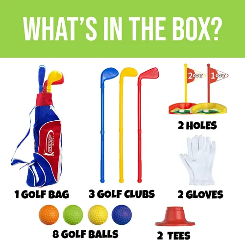 Vista 3 de Atlasonix Juego de golf para niños pequeños, palos de golf para niños, incluye bolsa de golfista infantil, guantes, 8 pelotas y 3 palos, juguetes