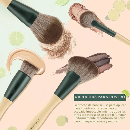 Vista 9 de DUcare Juego de 18 brochas de maquillaje, esponjas de maquillaje, bolsa de Beige