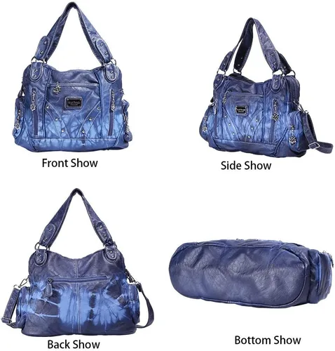 Vista 3 de Angel Barcelo Bolsos de mano de moda espaciosos para mujer, bolsos de hombro para mujer, bolso de cuero lavado