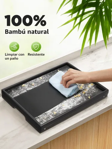Vista 6 de Pipishell - Mesa de cama con patas plegables, bambú, tamaño mediano, color Negro