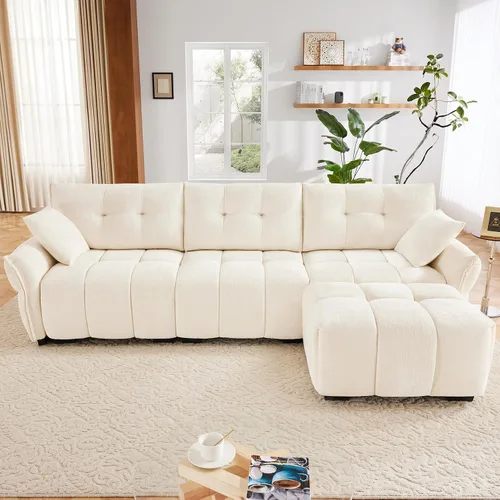 Vista 36 de Leyu&Hafort Sofá modular seccional, sofá modular Cloud con asiento profundo, moderno sofá modular con otomana móvil, sofá de felpilla con almohadas