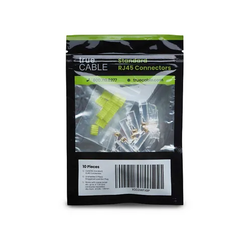 Vista 2 de trueCABLE Conectores RJ45 Cat6/6A, enchufe modular escalonado, sin blindaje (UTP), listado UL, barra de carga, chapado en oro, 3 clavijas 8P8C, 10