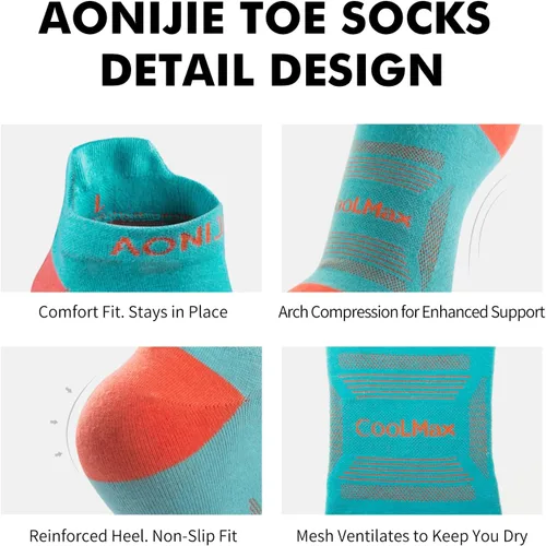 Vista 6 de AONIJIE COOLMAX - 3 pares de calcetines para correr para mujeres y hombres COOLMAX transpirables de cinco dedos
