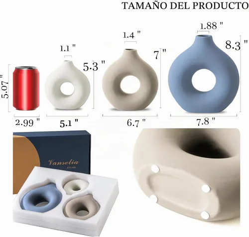 Vista 2 de Vanselia Jarrón de cerámica para decoración de mesa para el hogar, juego de 3 jarrones de flores pequeños para sala de estar, decoración