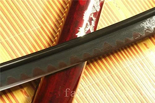 Vista 5 de GLW Espada 41' Damasco Plegado Arcilla Templado Negro Japonés Samurai Katana Espada Sharp
