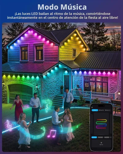 Vista 5 de REYLAX Luces permanentes para exteriores de 100 pies con 60 luces LED, luces de alero RGB+IC, IP67 impermeable, múltiples escenas para decoración