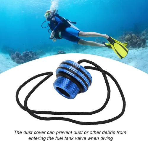 Vista 2 de Cubierta de polvo de buceo, cubierta antipolvo de válvula, protector de válvula de buceo de aleación de aluminio ventilado con cuerda fija para tapa