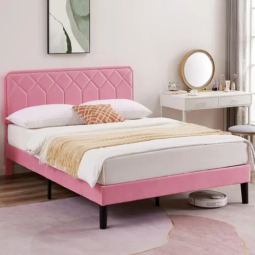 Vista 15 de VECELO Marco de Cama Tamaño Twin con Plataforma Tapizada de Terciopelo Premium con Cabecera Ajustable en Altura/Base de Colchón, Soporte de Listones