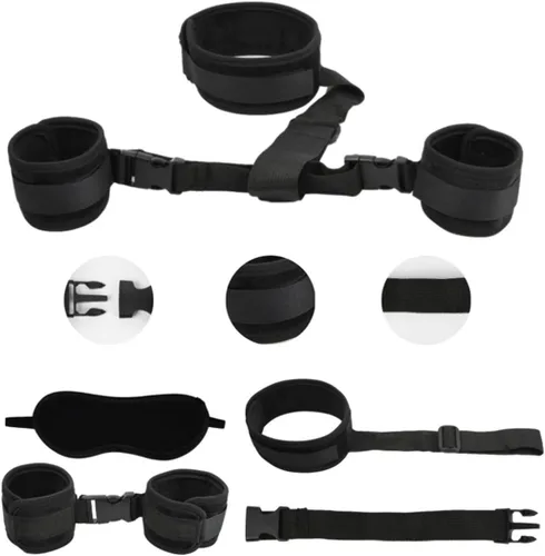 Vista 2 de Juego de correas de cama para adultos y adultos, juego de correas de cama tamaño King, juego de amarres para tobillos y barra de muñeca, juego