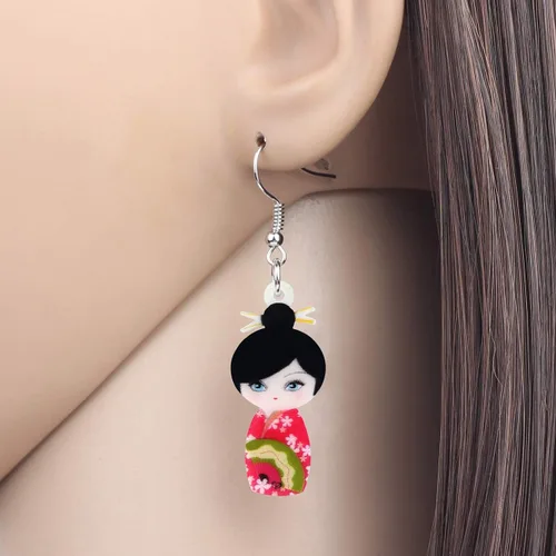 Vista 14 de DUOWEI Aretes de acrílico estilo japonés con diseño de anime para muñeca, colgantes, joyería para mujer