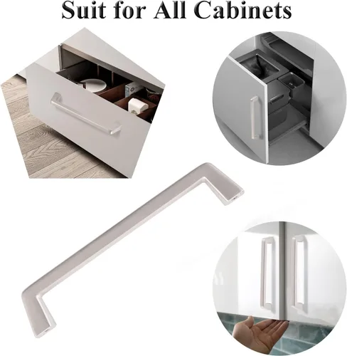 Vista 7 de Paquete de 6 manijas de gabinete de níquel satinado mate de 4 pulgadas, manijas de herrajes para muebles para gabinetes de baño y almacenamiento