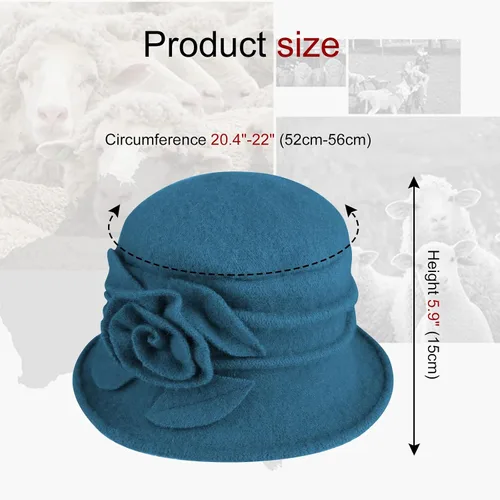 Vista 4 de Sumolux Sombrero de boina para mujer, estilo francés, vintage, floral, vestido de lana, cloche clásico, sombrero de invierno de los años 20