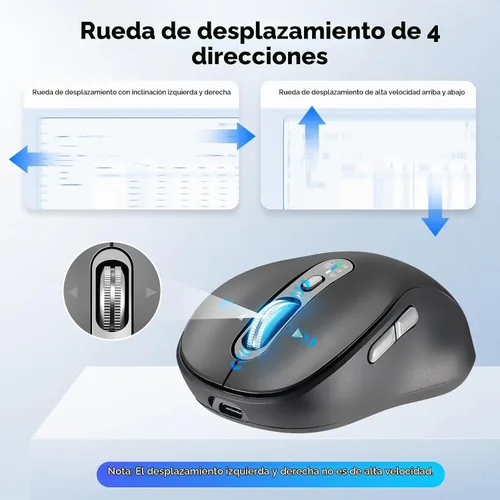 Vista 3 de CITLLA Ratón Bluetooth inalámbrico, recargable portátil, multidispositivo, DPI de 4 niveles, receptor USB-A y dos Bluetooth, multisistema