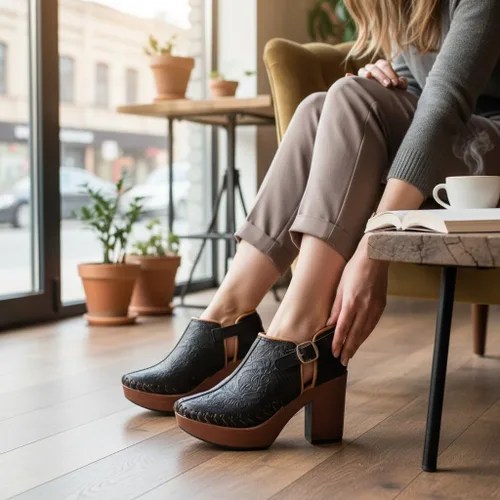 Vista 16 de Botines de piel auténtica grabados mexicanos con correa para mujer - Modelo 490