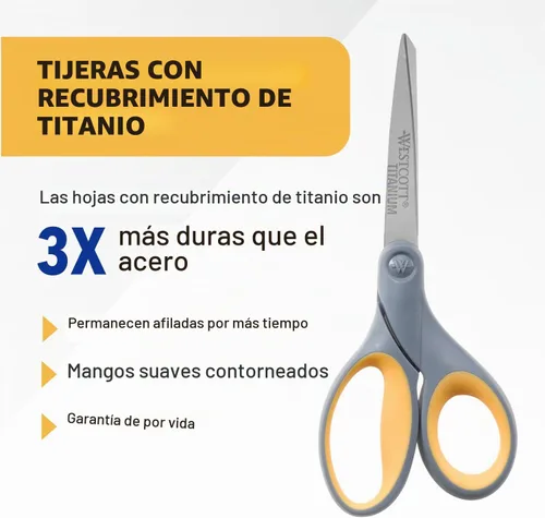 Vista 2 de Westcott Tijeras con Recubrimiento de Titanio con Mangos Suaves, 7" Rectas, individual (13526)