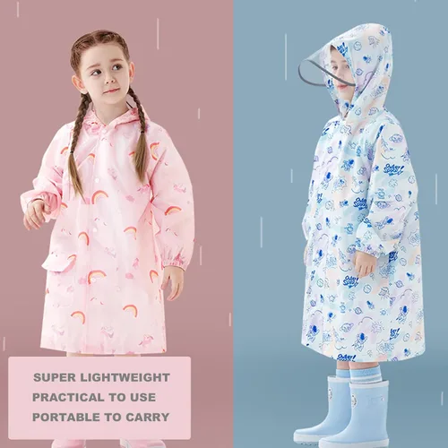 Vista 2 de Chubasqueros para niños, poncho de lluvia para niñas, ropa de lluvia para niños