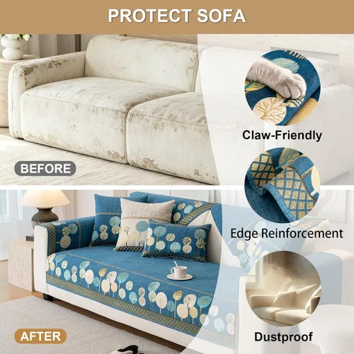 Vista 5 de Funda Boho para Sofá, Fundas de Sofá Antideslizantes Lavables, Fundas de Sofá de Chenilla Acolchadas, Fundas Bohemias para Sofá, Protector de Azul