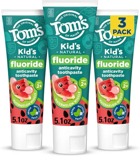 Vista 12 de Tom's of Maine Pasta dental natural sin flúor para niños, a partir de 2 años, Fresa Divertida, 5.1 oz. Paquete de 3 (de vuelta en fórmula original)
