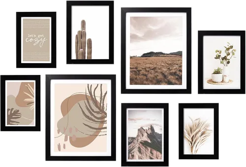 Vista 14 de ArtbyHannah Juego de marcos de pared para galería, marcos de fotos color beige, collage de decoración de pared con arte neutro para sala de estar