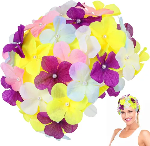 Vista 8 de WINOMO Gorra de natación de moda con pétalos florales con estilo gorro de natación tamaño L para mujer