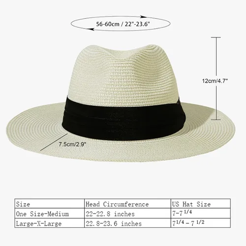 Vista 8 de Lanzom - Sombrero de paja playero para mujer, de ala ancha, plegable, estilo Fedora, UPF50+