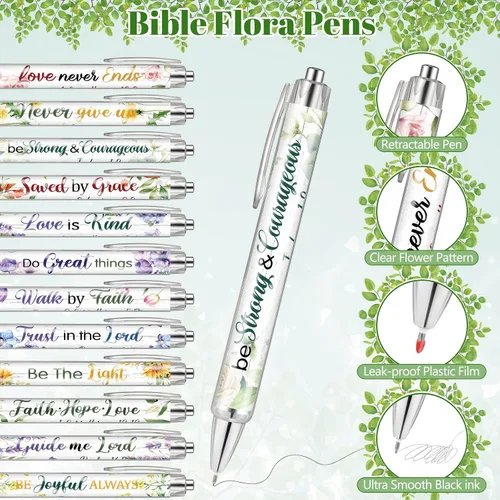 Vista 2 de Ctosree 60 bolígrafos cristianos para mujer, a granel, versículos bíblicos, bolígrafos de tinta floral, citas inspiradoras religiosas, bolígrafo