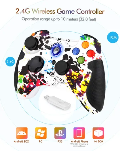 Vista 5 de EasySMX Controlador inalámbrico 2.4G para PS3, gamepads de PC con rango de botón de disparo de vibración de hasta 32.8ft, compatible con Windows PC