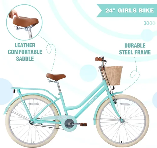 Vista 3 de ZUKKA Bicicleta para niños de 20/24 pulgadas con cesta de una sola velocidad, freno delantero en V y freno trasero para niños mayores de 7 años