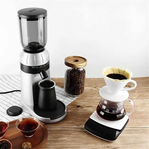 Vista 2 de Molinillo de café eléctrico, molinillo de café de rebabas, molinillo de grano de café ajustable para expreso, café de goteo, prensa francesa y café